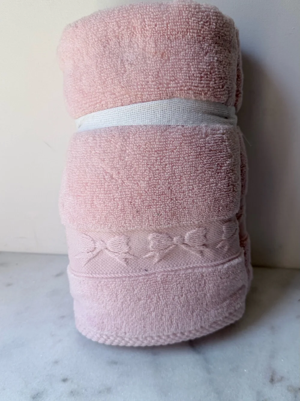 Laura Ashley Pale Pink Bow Embossed Hand Towels set of 2